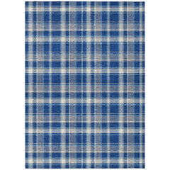 8' X 10' Navy and Ivory Plaid Washable Non Skid Indoor Outdoor Area Rug