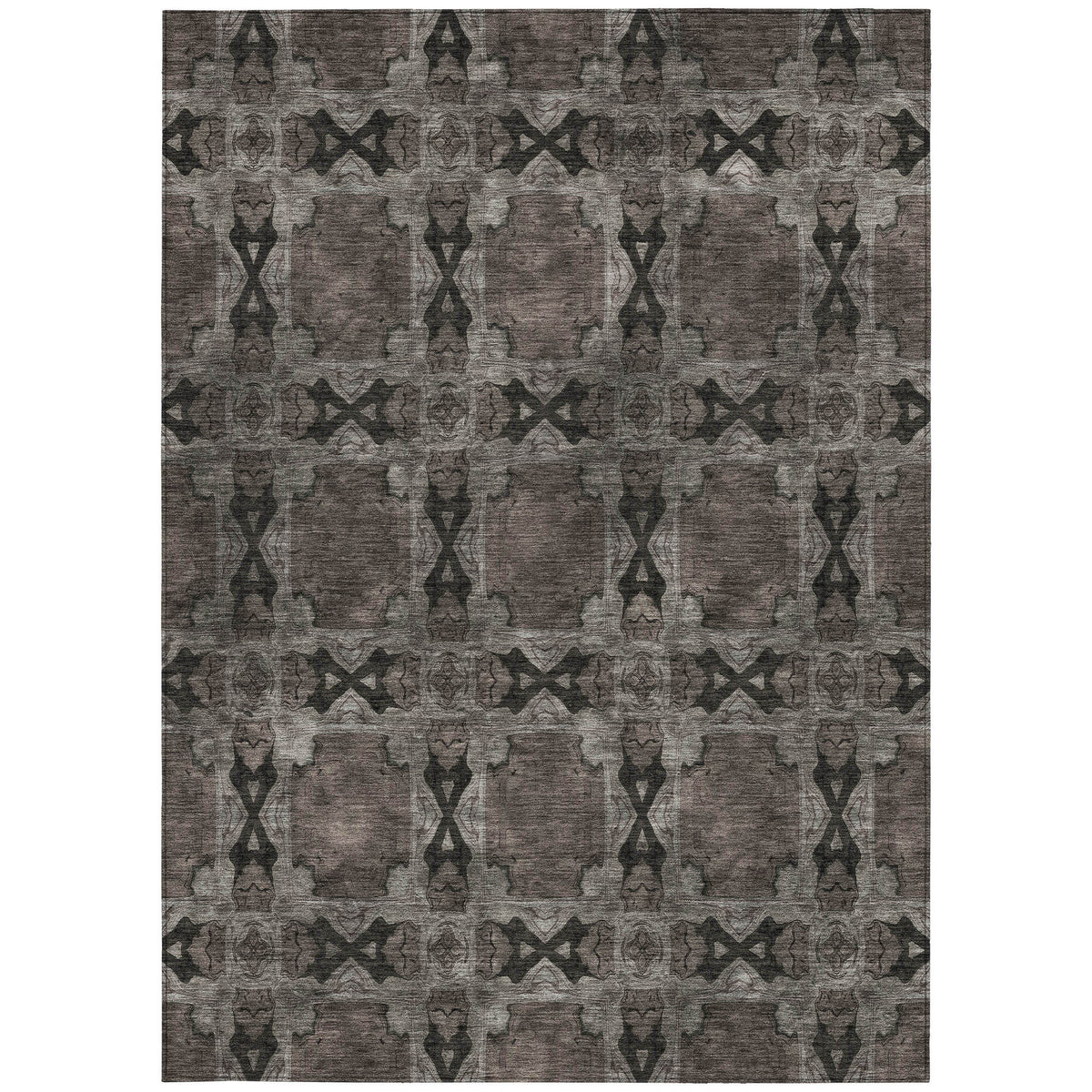 5' X 8' Gray and Black Floral Medallion Washable Non Skid Indoor Outdoor Area Rug