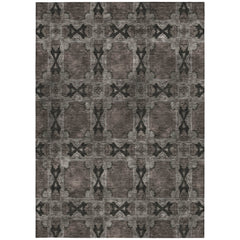 5' X 8' Gray and Black Floral Medallion Washable Non Skid Indoor Outdoor Area Rug