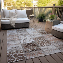 9' X 12' Taupe and Ivory Patchwork Washable Non Skid Indoor Outdoor Area Rug