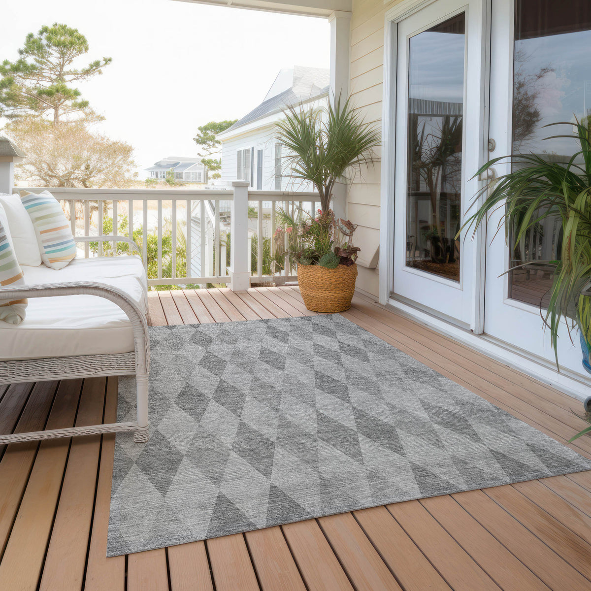 3' X 5' Gray Geometric Washable Non Skid Indoor Outdoor Area Rug