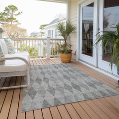 3' X 5' Gray Geometric Washable Non Skid Indoor Outdoor Area Rug