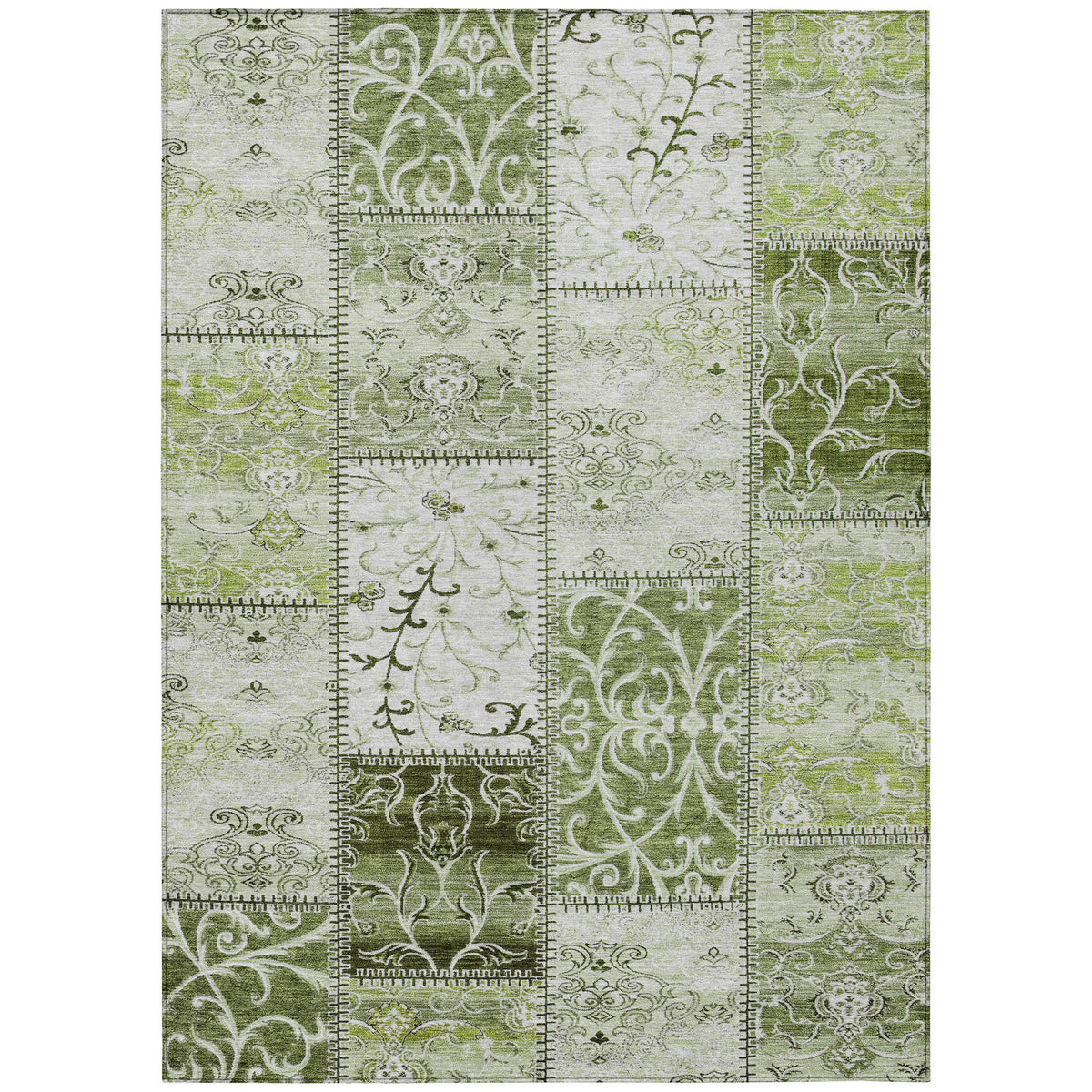 8' X 10' Green Patchwork Washable Non Skid Indoor Outdoor Area Rug