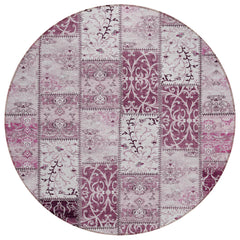 8' Round Mountbatten Pink Round Patchwork Washable Non Skid Indoor Outdoor Area Rug