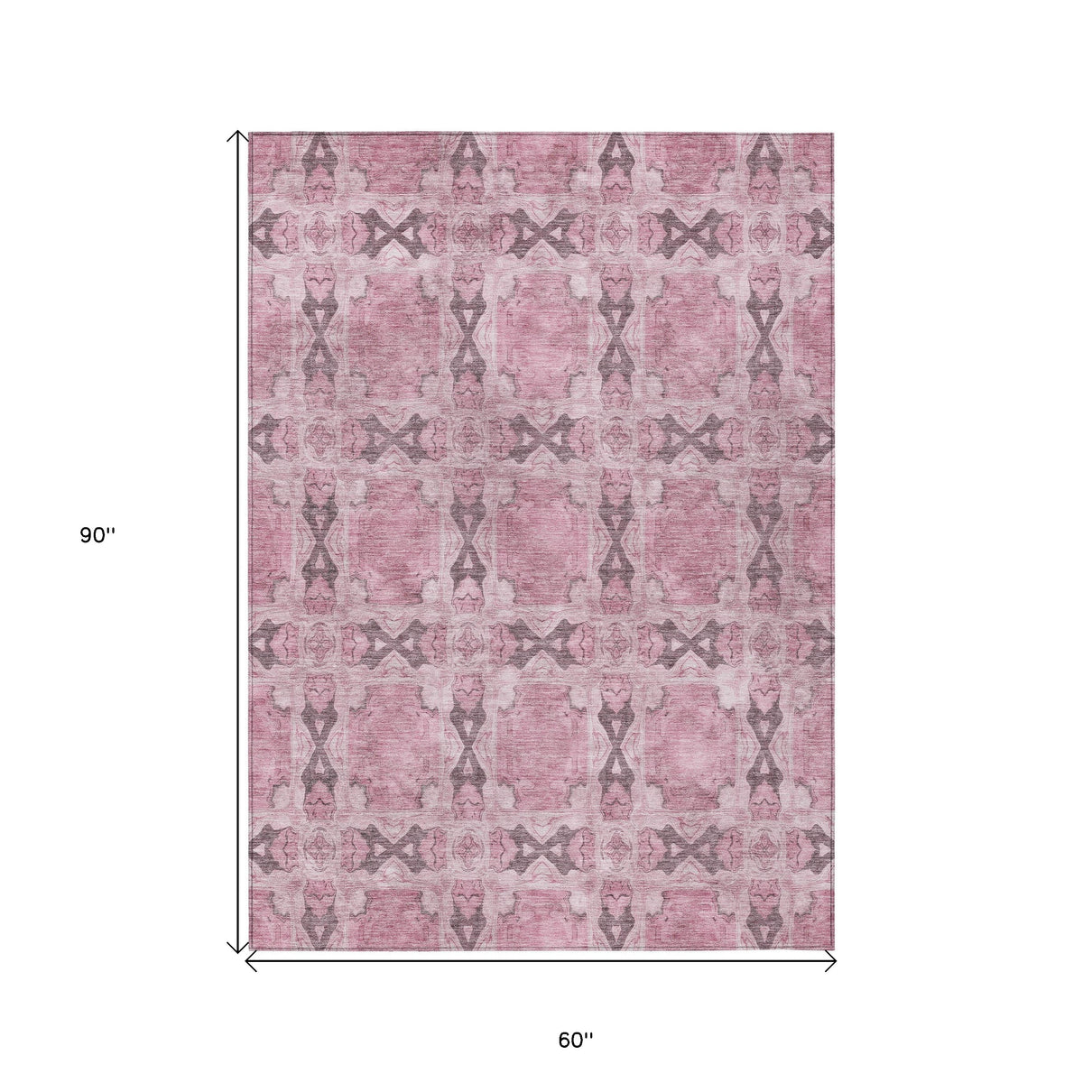 5' X 8' Pink Floral Medallion Washable Non Skid Indoor Outdoor Area Rug