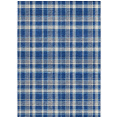 5' X 8' Navy and Ivory Plaid Washable Non Skid Indoor Outdoor Area Rug