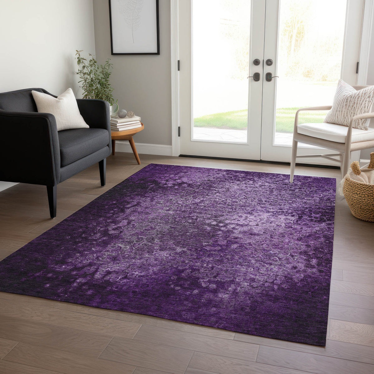 3' X 5' Purple Washable Non Skid Indoor Outdoor Area Rug