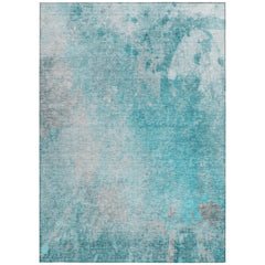 10' X 14' Teal Abstract Washable Non Skid Indoor Outdoor Area Rug