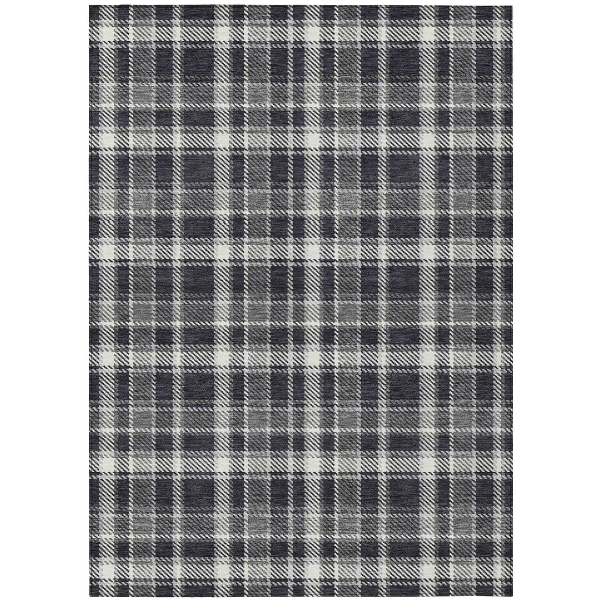 5' X 8' Black Gray and White Plaid Washable Non Skid Indoor Outdoor Area Rug