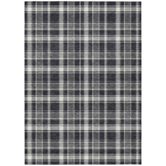 5' X 8' Black Gray and White Plaid Washable Non Skid Indoor Outdoor Area Rug