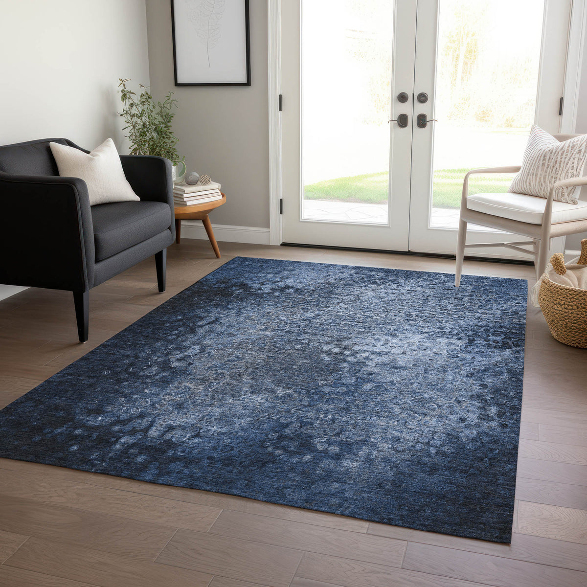 9' X 12' Blue Washable Non Skid Indoor Outdoor Area Rug