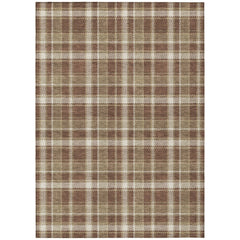 10' X 14' Chocolate and Ivory Plaid Washable Non Skid Indoor Outdoor Area Rug