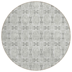 8' Round Ivory and Gray Round Floral Medallion Washable Non Skid Indoor Outdoor Area Rug