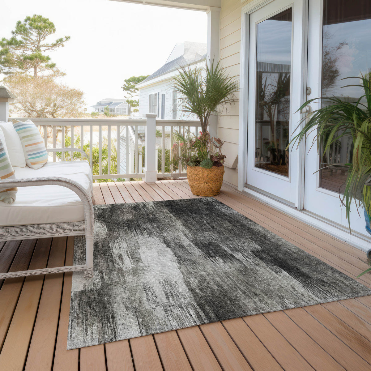 5' X 8' Gray and Black Abstract Washable Non Skid Indoor Outdoor Area Rug