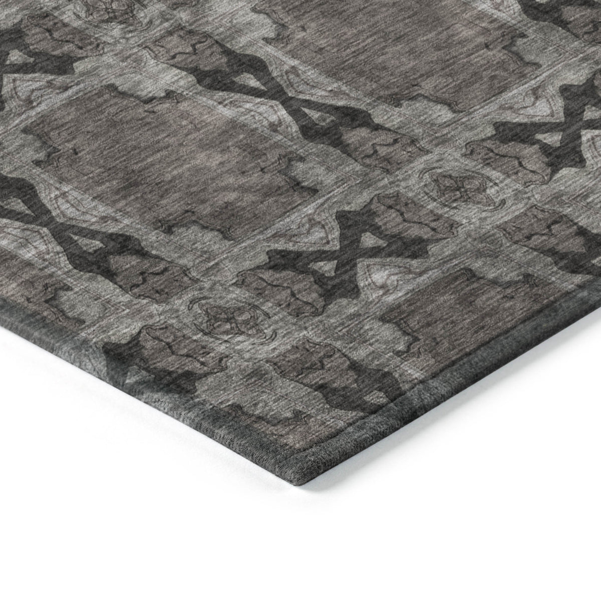 3' X 4' Gray and Black Floral Medallion Washable Non Skid Indoor Outdoor Area Rug