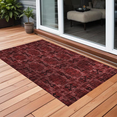 3' X 4' Burgundy and Black Floral Medallion Washable Non Skid Indoor Outdoor Area Rug