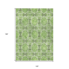 10' X 14' Green Floral Medallion Washable Non Skid Indoor Outdoor Area Rug