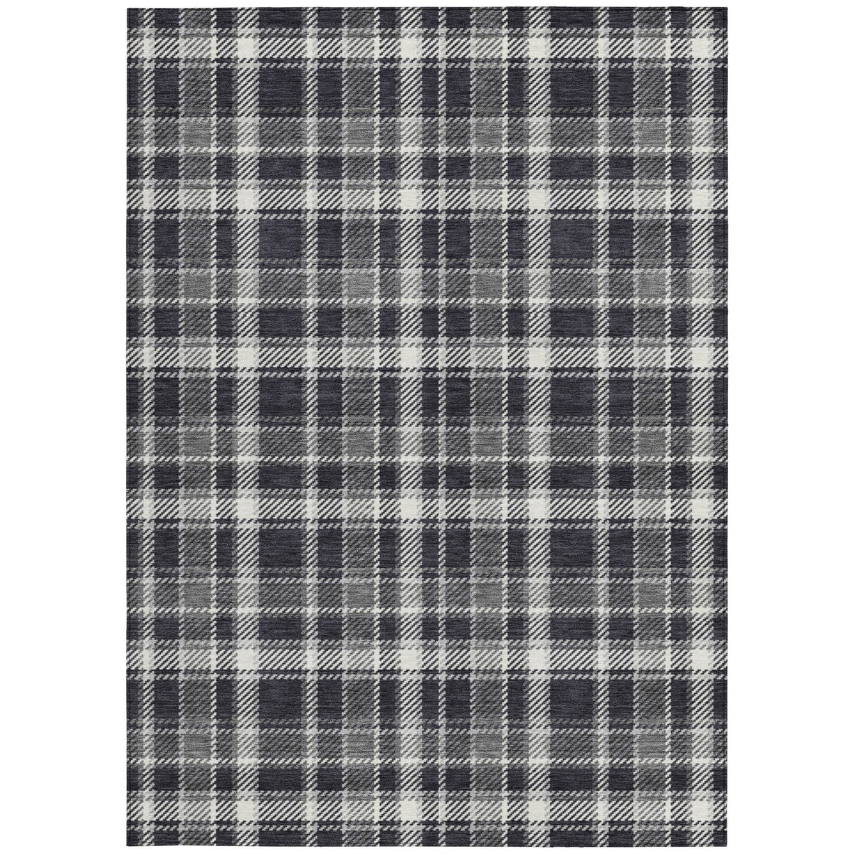 3' X 5' Black Gray and White Plaid Washable Non Skid Indoor Outdoor Area Rug