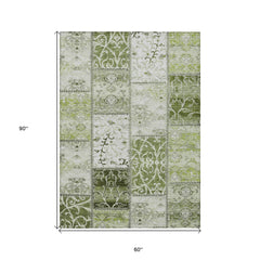 5' X 8' Green Patchwork Washable Non Skid Indoor Outdoor Area Rug