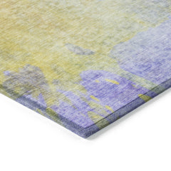 5' X 8' Blue Gold and Wheat Abstract Washable Non Skid Indoor Outdoor Area Rug