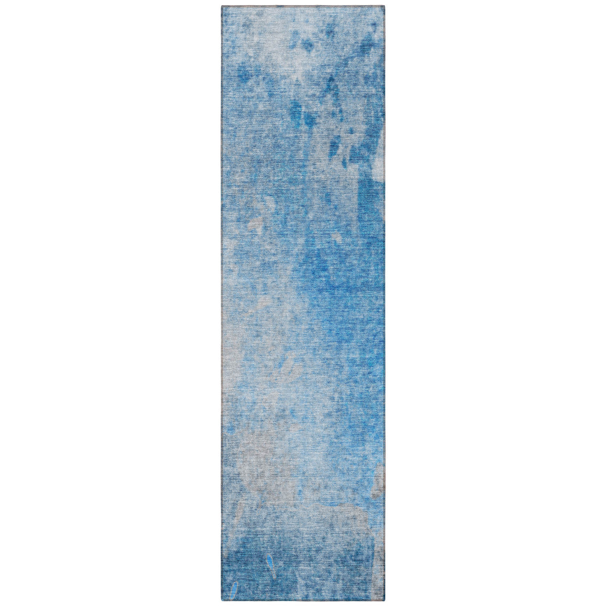 8' Runner Blue and Gray Abstract Washable Non Skid Indoor Outdoor Runner Rug