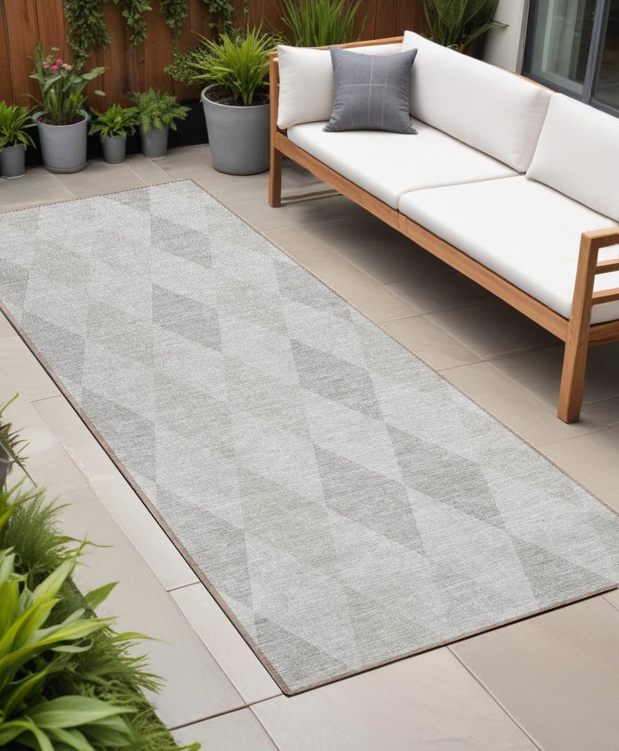 8' Runner Gray Geometric Washable Non Skid Indoor Outdoor Runner Rug