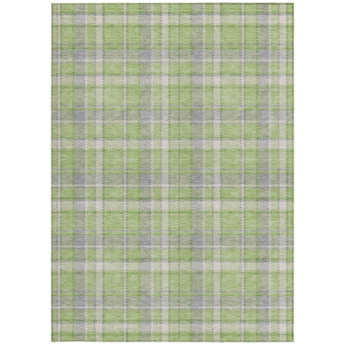 10' X 14' Green and Gray Plaid Washable Non Skid Indoor Outdoor Area Rug