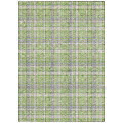 10' X 14' Green and Gray Plaid Washable Non Skid Indoor Outdoor Area Rug