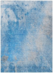 3' X 4' Blue and Gray Abstract Washable Non Skid Indoor Outdoor Area Rug