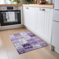 2' X 3' Purple Patchwork Washable Non Skid Indoor Outdoor Area Rug