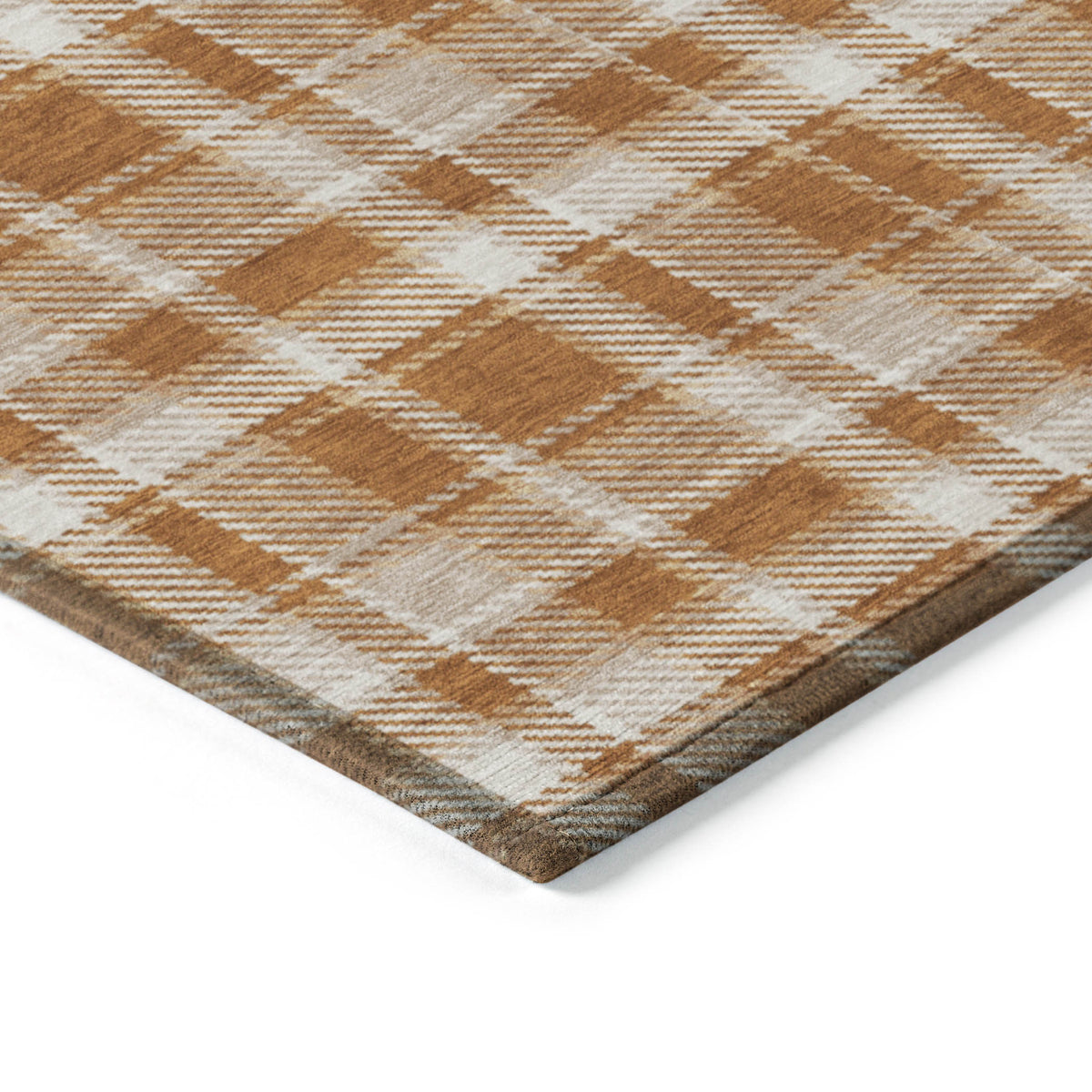 2' X 3' Orange and Ivory Plaid Washable Non Skid Indoor Outdoor Area Rug