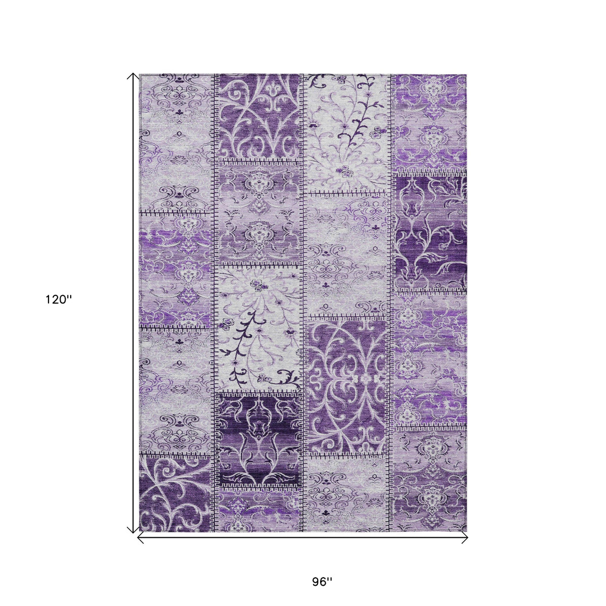 8' X 10' Purple Patchwork Washable Non Skid Indoor Outdoor Area Rug