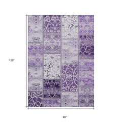 8' X 10' Purple Patchwork Washable Non Skid Indoor Outdoor Area Rug