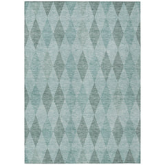 3' X 5' Teal Geometric Washable Non Skid Indoor Outdoor Area Rug