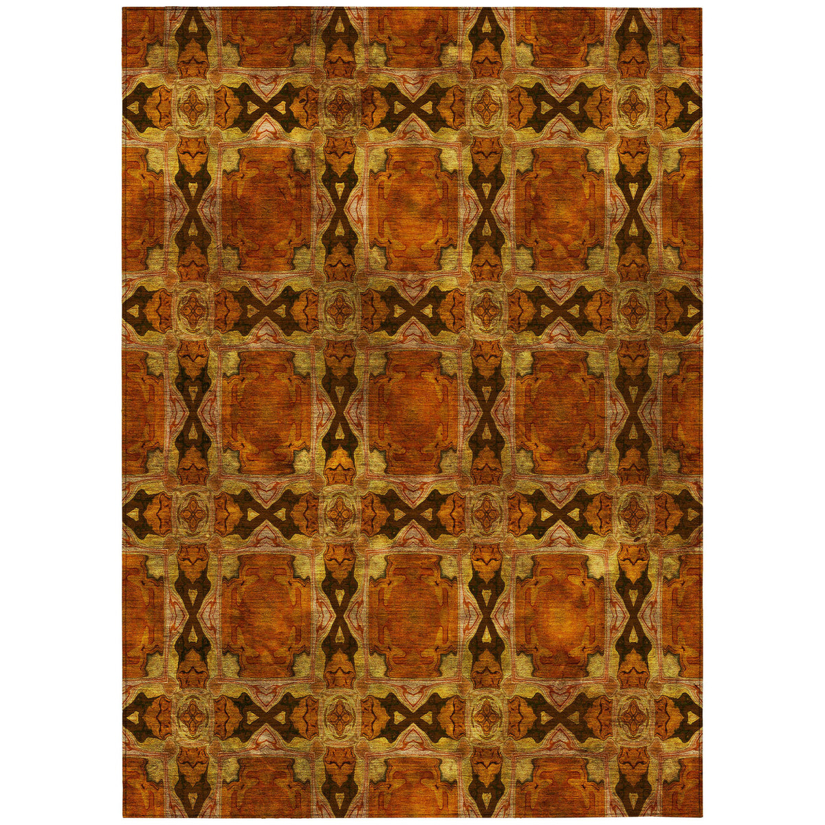 3' X 4' Orange and Rust Floral Medallion Washable Non Skid Indoor Outdoor Area Rug