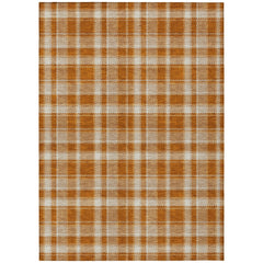 5' X 8' Orange and Ivory Plaid Washable Non Skid Indoor Outdoor Area Rug