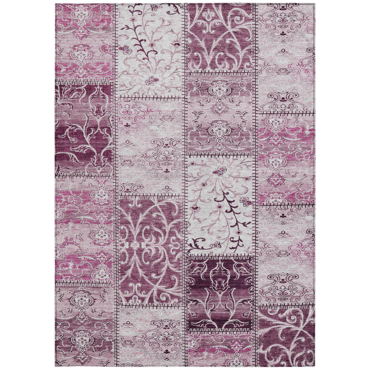 3' X 4' Mountbatten Pink Patchwork Washable Non Skid Indoor Outdoor Area Rug