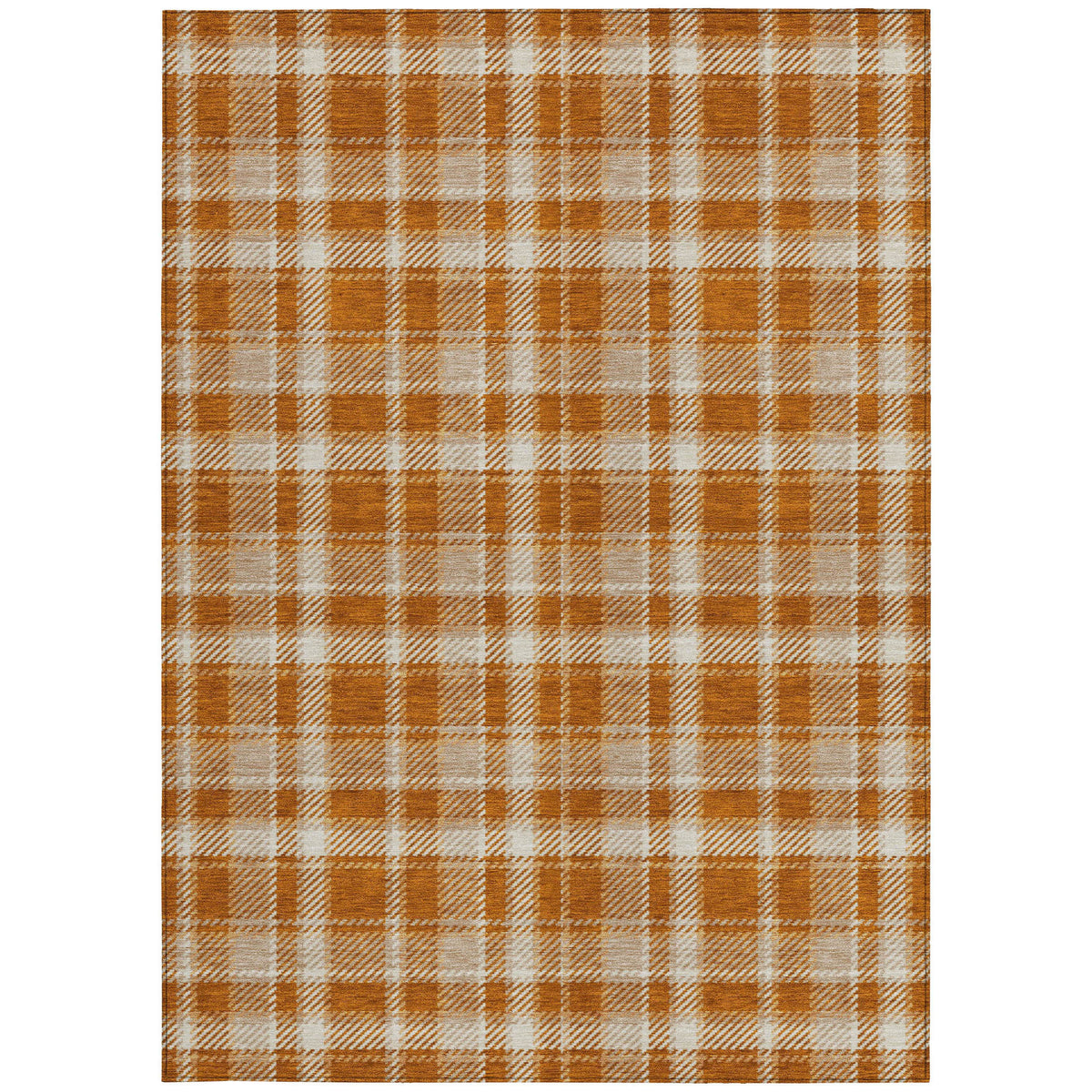 3' X 5' Orange and Ivory Plaid Washable Non Skid Indoor Outdoor Area Rug