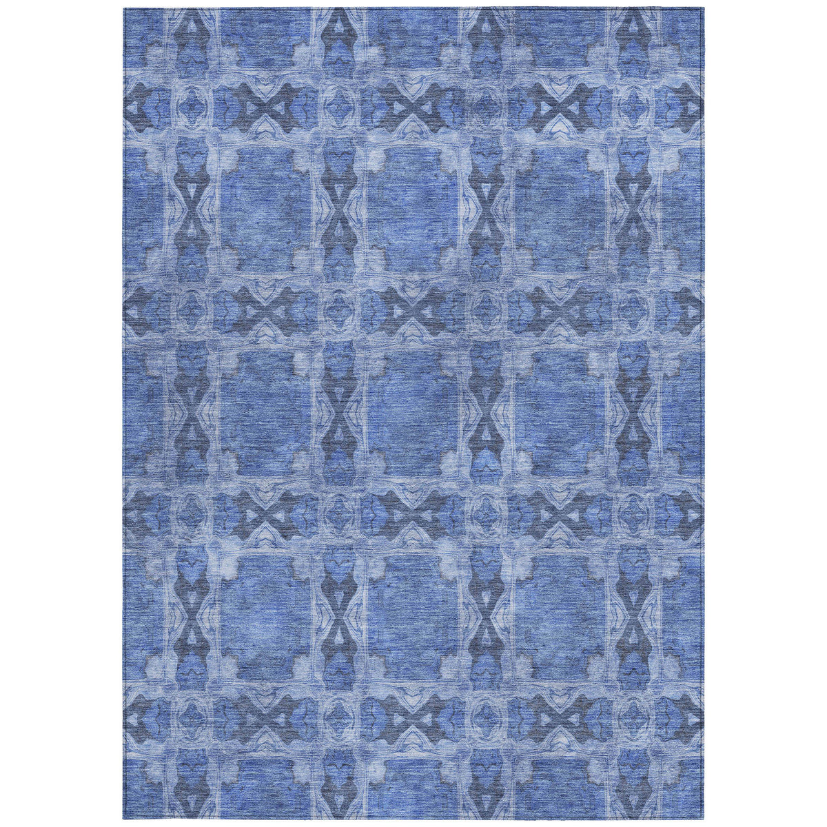 3' X 4' Denim Blue and Gray Floral Medallion Washable Non Skid Indoor Outdoor Area Rug