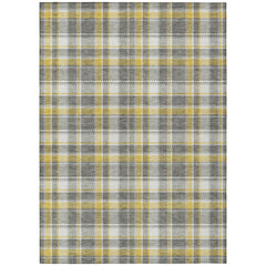 8' X 10' Gray Yellow and White Plaid Washable Non Skid Indoor Outdoor Area Rug