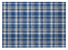 2' X 3' Navy and Ivory Plaid Washable Non Skid Indoor Outdoor Area Rug