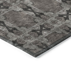 8' X 10' Gray and Black Floral Medallion Washable Non Skid Indoor Outdoor Area Rug