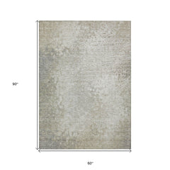 5' X 8' Beige Washable Non Skid Indoor Outdoor Area Rug