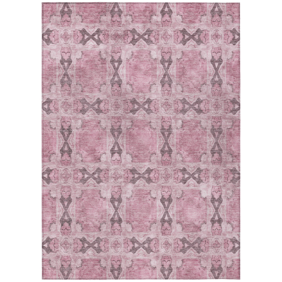 10' X 14' Pink Floral Medallion Washable Non Skid Indoor Outdoor Area Rug