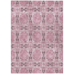 10' X 14' Pink Floral Medallion Washable Non Skid Indoor Outdoor Area Rug