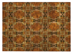 2' X 3' Orange and Rust Floral Medallion Washable Non Skid Indoor Outdoor Area Rug