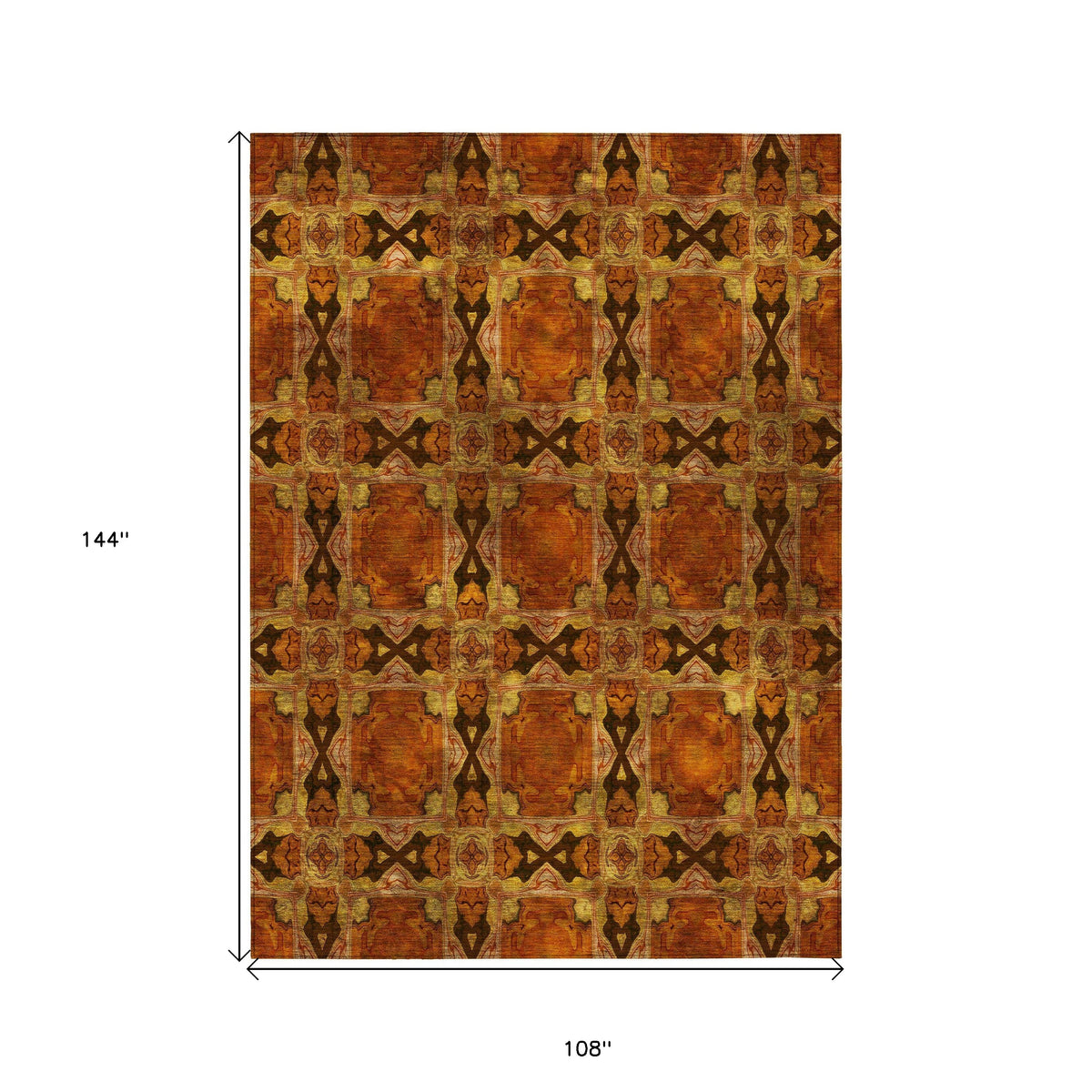 9' X 12' Orange and Rust Floral Medallion Washable Non Skid Indoor Outdoor Area Rug