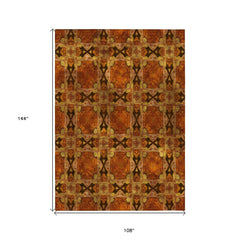 9' X 12' Orange and Rust Floral Medallion Washable Non Skid Indoor Outdoor Area Rug