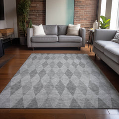 10' X 14' Gray Geometric Washable Non Skid Indoor Outdoor Area Rug