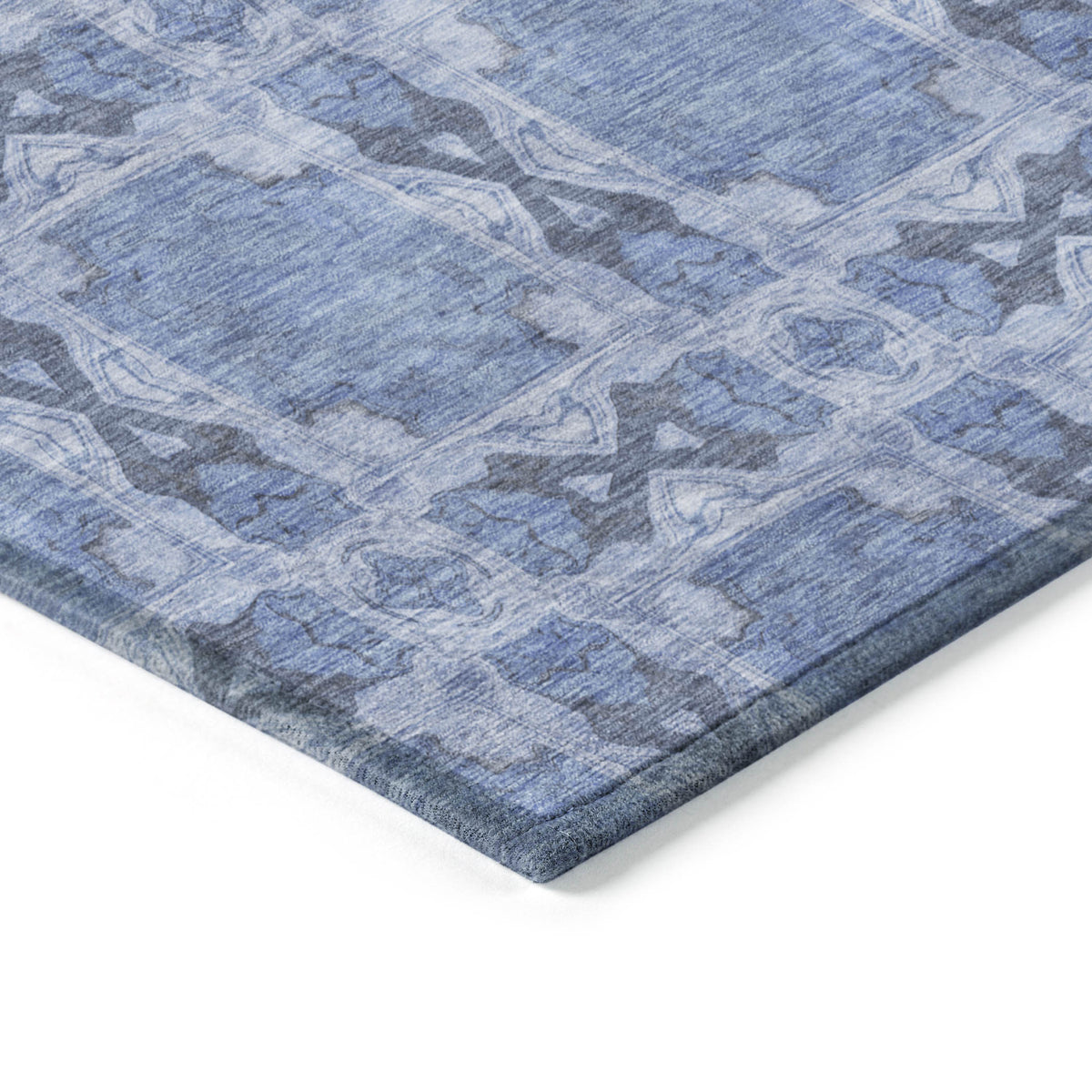 10' X 14' Denim Blue and Gray Floral Medallion Washable Non Skid Indoor Outdoor Area Rug